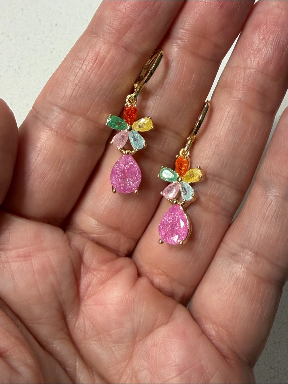 RecGirl1013 Gold-Plated Gold Dangle Earrings with Candy Colored Stones